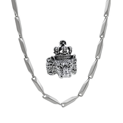 Silver plated chain with silver plated KGF LION shape adjustable ring combo set