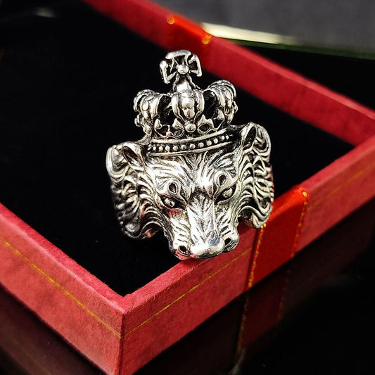 Oxidized Silver Plated Lion Face Ring