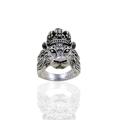 Silver plated chain with silver plated KGF LION shape adjustable ring combo set