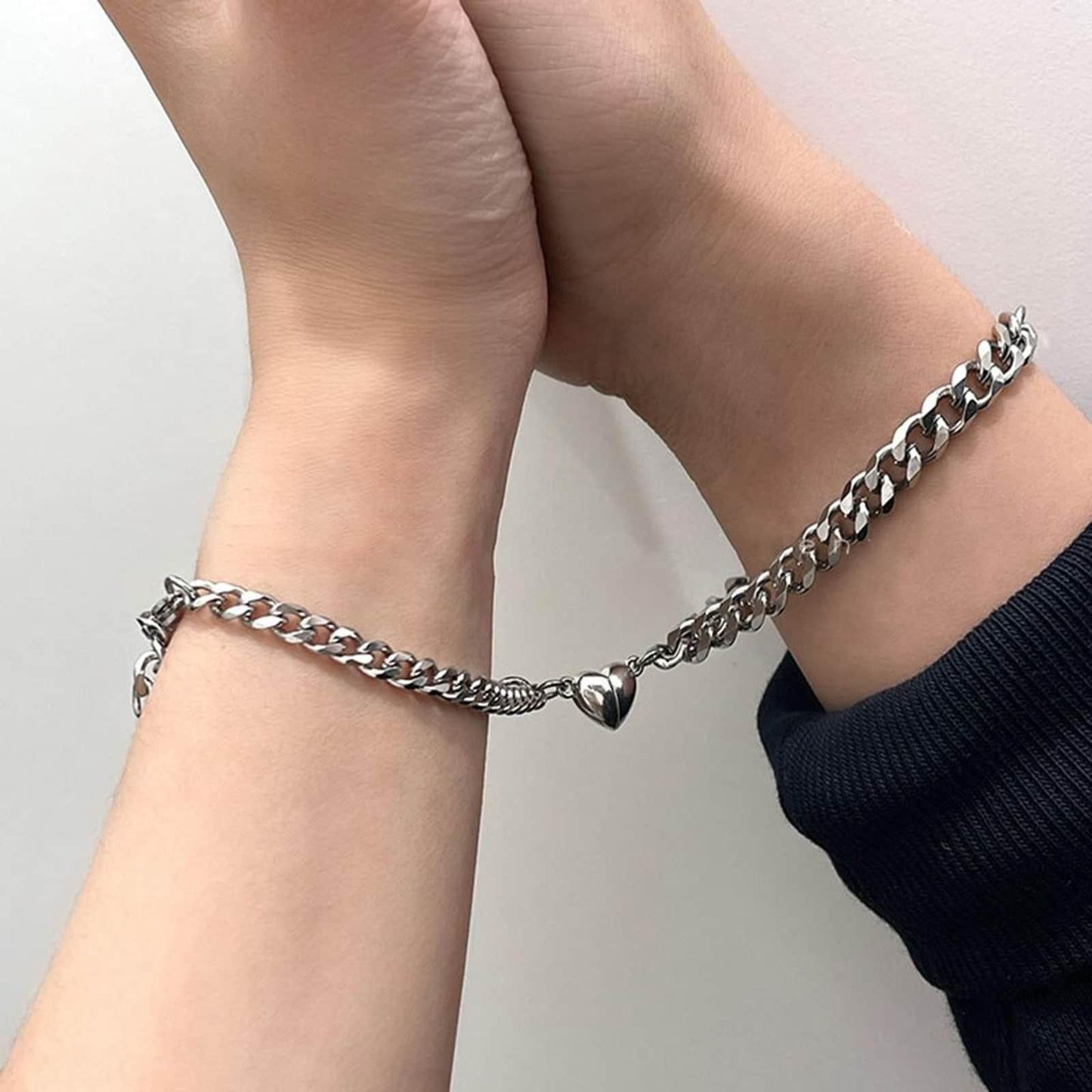 Silver Heart Magnetic Couple Chain Bracelet